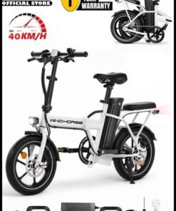 Wind Horse Folding Electric Bike with 350W High Speed Motor, 36V 8AH Battery, 40 KM/H Speed, 35 KM Range, Dual Disk Brakes, Carbon Alloy Frame and 16-Inch Tires, Portable Electric Bike with Dual Seat