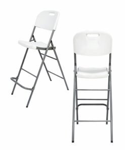 Blow Molded Foldable High Chair Counter Bar Stool with Flip Down Footrest for Home Kitchen Office Restaurant Portable Lightweight Durable Multipurpose Utility Stool for both Indoors and Outdoor Activities, White