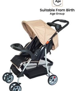 Moon Trek Baby Stroller – Foldable Stroller with Safety Lock, Dual Tray, Multi-Position Recline, Adjustable Leg Rest, for Newborn to Toddler (0m+ to 15kg) – Beige