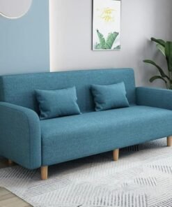 Comfynest Seats 3 Modern Small Solid Wood Frame Foam-Filled Sofa with Square Arm  Flannel Upholstery, Space-Saving, Cushion Back (150 x 65 x 75 cm) (Royal Blue)