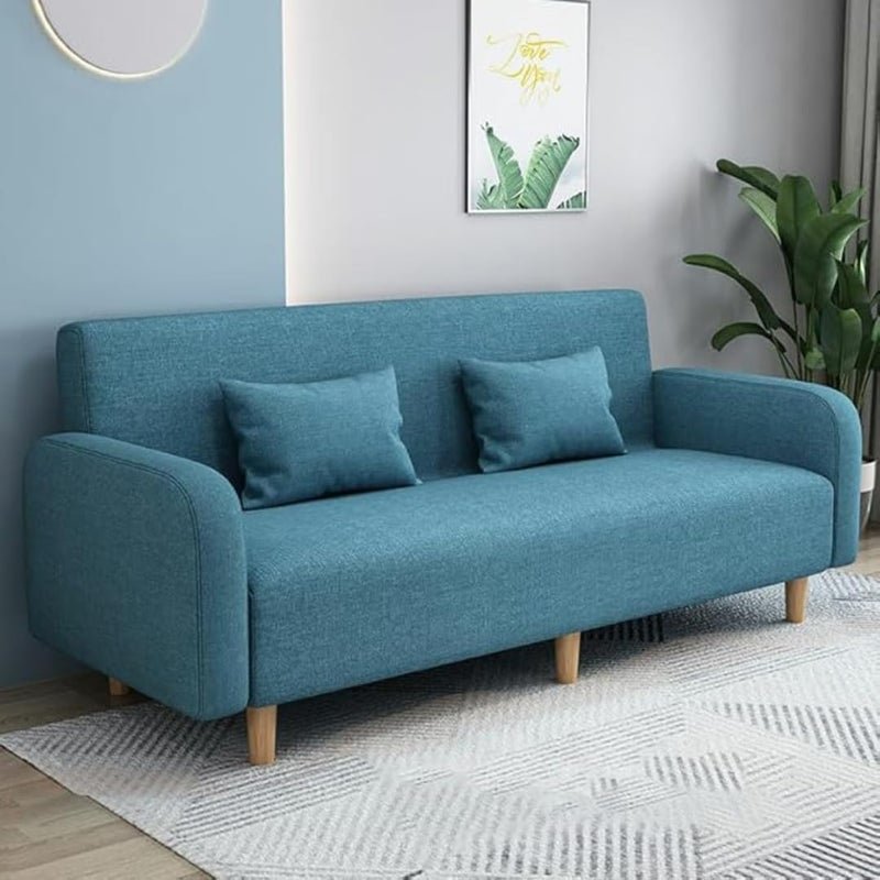 Comfynest Seats 3 Modern Small Solid Wood Frame Foam-Filled Sofa with Square Arm Flannel Upholstery, Space-Saving, Cushion Back (150 x 65 x 75 cm) (Royal Blue)