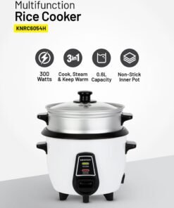 KRYPTON 3 in 1 Electric Rice Cooker With Non-Stick Inner Pot, Stainless Steel Lid, A Rice Scoop and Measuring Cup, Includes Cook, Steam and Keep Warm Function with Indicator Light/ Cool Touch Handle with Aluminum Outer Steamer 0.6 L 300 W KNRC6054N/ KNRC6054H White/Black