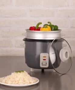 DOMEA 1L Electric Rice Cooker, 400W with Extendable Steamer Tray, Removable Nonstick Cooking Bowl, Fast Cooking & Steaming for Rice, Vegetables, Soups, Stews, Porridge, Warm & Cook Light Functions