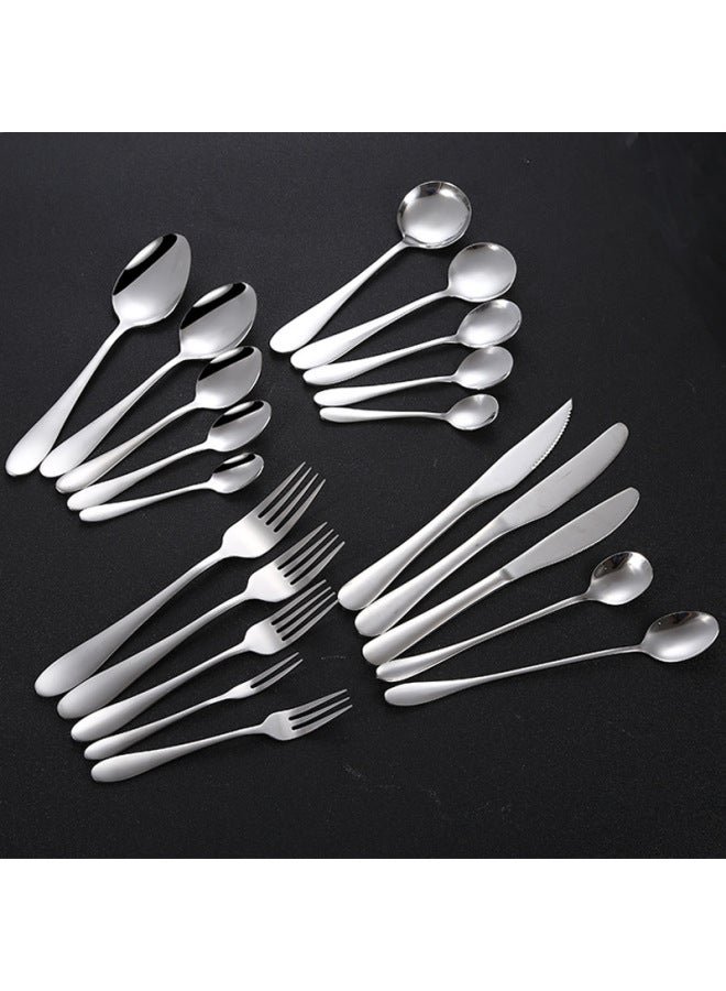 Thickened 1012 Stainless Steel Spoons Forks Knives Coffee Spoon Western Dining Utensils Home Hotel Supplies Dinnerware Set-Color:No.1 Round Spoon