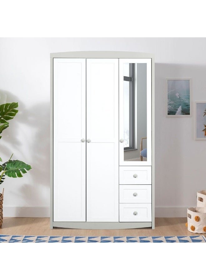 DANUBE HOME Hazel 3-Door Wardrobe With 3 Drawers And Mirror Stylish Storage Solution For Bedroom Durable And Spacious Closet Modern Wardrobe With Mirror For Home Décor - Light Beige And White