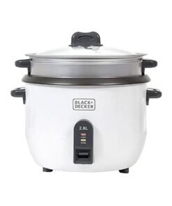 BLACK+DECKER Rice Cooker, Nonstick Removable Bowl, Steaming Tray, Auto-Warm Function, Glass Lid, Cool-Touch Handles, Water Level Indicator, Easy Operation, 2.8 L 1100 W RC2850-B5 White