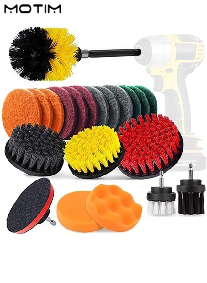 Motim 22-Peices Drill Brush Attachments Set, Scrub Pads Sponge Power Scrubber Brush Pad Sponge Kit, Electric Matte Brush Band Extending, for Car, Boat, Seat, Carpet, Upholstery, Bathroom, Grout, Floor and Tile