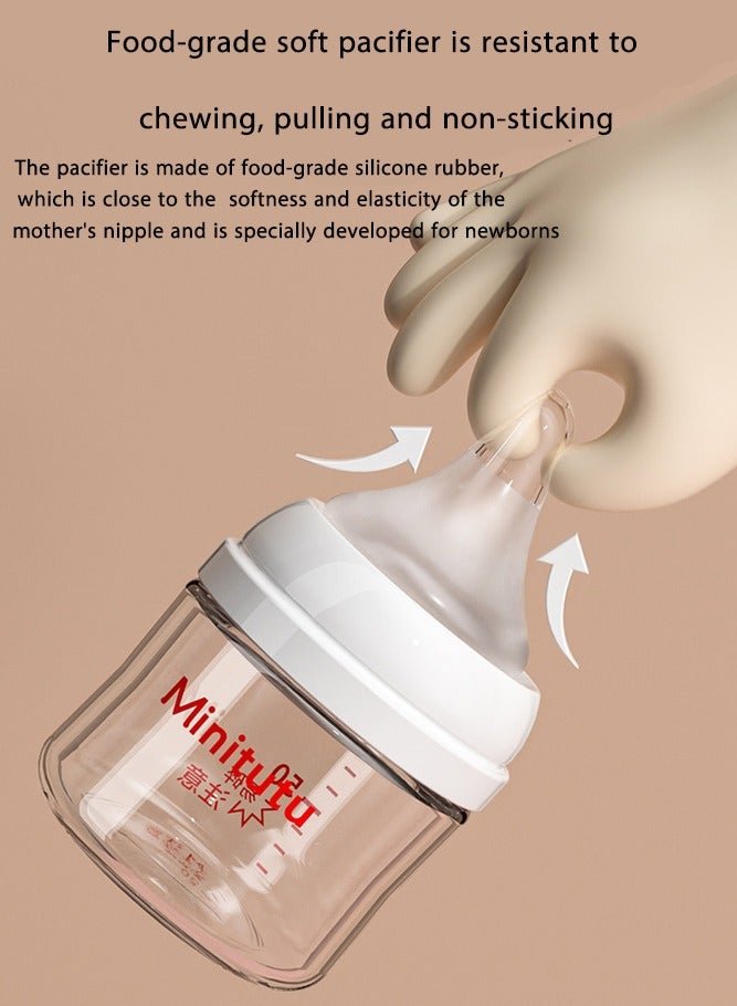Minitutu Wide-Caliber Glass Baby Bottle With Breast-Like Nipples for Newborns, 80ML, 0M+ - Image 3