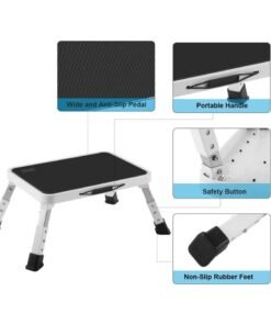 Flushrenic Folding Step Stool, Height-Adjustable Step Stool with Non-Slip Platform, Step Ladder for Adults or Kids in Kitchen, Home, 330 Lbs Capacity - Image 3