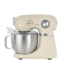 GEEPAS Stand Mixer With 5 Liter Stainless Steel Bowl, Powerful Copper Motor with 12 Level Mixing Control, ABS Body, Perfect for Kneading Dough, Mixing Batter, Whisking Eggs, etc. Includes a Hook, Beater Whisk, Splash Cover 5 L 800 W GSM43013 Creamy White