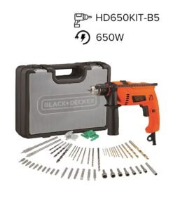 BLACK+DECKER Corded Electric Hammer Percussion Drill, 650W, 13mm, Includes 50-Piece Accessory Bit Set, Kitbox, for Metal, Concrete & Wood Drilling, Easy Storage, Orange/Black - HD650KIT-B5 Orange/Black 10x12x11cm