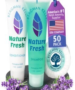 BERGMAN KELLY Round Hotel Soap Bars, Shampoo & Conditioner 3-Piece Set (1 oz each, 150 pc, Nature Fresh), Delight Your Guests with Refreshing & Soothing Mini Travel Toiletries & Bulk Amenities