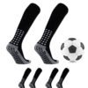 HIPOP 3 Pair Skidproof Soccer Socks Athletic Football Socks Cushioned Anti Slip Knee Socks, Sports Grip Socks for Men and Women,22*45cm Black