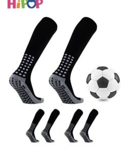 HIPOP 3 Pair Skidproof Soccer Socks Athletic Football Socks Cushioned Anti Slip Knee Socks, Sports Grip Socks for Men and Women,22*45cm Black