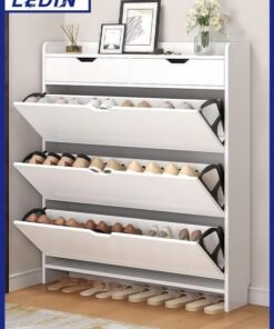 LEDIN Tipper shoe cabinet solid wood legs ultra-thin home narrow door indoor good-looking bedroom against the wall dustproof dormitory simple shoe cabinet 100 * 17 * 115CM