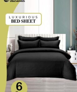 Eworld 6-Piece Premium King Size Bedding Set, Black Striped Design and High Quality Microfiber Hotel Luxury Bedsheet Soft Quilt Cover and Pillowcases