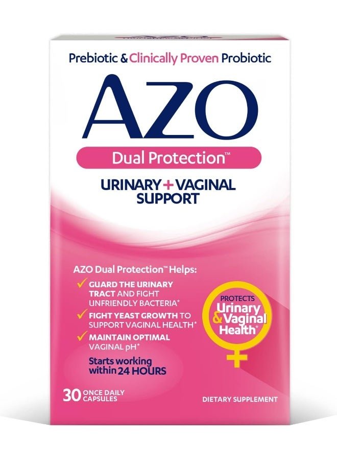 AZO Dual Protection | Urinary Support | Prebiotic Plus Clinically Proven Women's Probiotic | Starts Working Within 24 Hours | Non-GMO | 30 Count