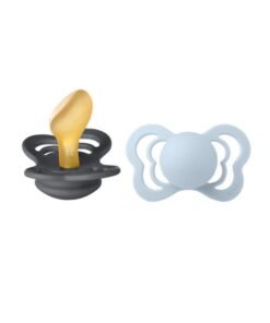 BIBS Set of 2 Pacifiers Couture Collection, Bpa - Free Baby Pacifier, Made In Denmark, Iron/Baby Blue Colour Premium Soothers, Size 6 - 18 Months