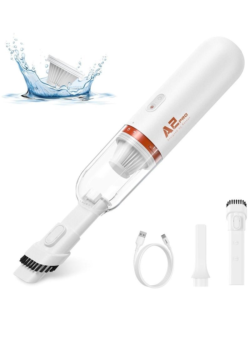 Baseus Handheld Vacuum Cleaner, Cordless Rechargeable Car Vacuum with Ultra Low Noise and Type-C Fast Charging in 3 Hours, Mini Handheld Vacuum, Small Dust Remover for Dog/Cat Hair, Keyboard, Car (White)