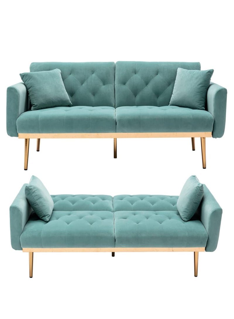 Ripple FURNITURE Light Luxury Velvet Convertible Modern Sofa Bed 2 Seater Turquoise 160X80X40