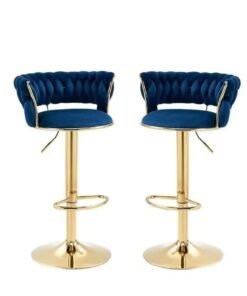 Adjustable Height Metal Frame Cushioned Bar Stool with Emerald Velvet Seat