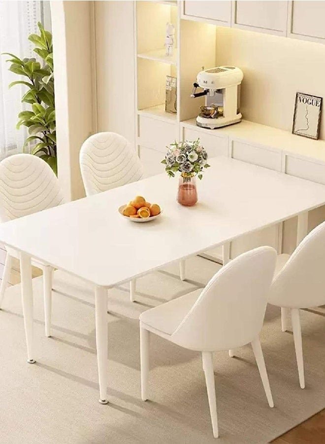 Raffine Modern White Dining Table Set with 4 Chairs, Minimalist Rectangular Kitchen & Dining Furniture Set, Stylish Home Dining Table with Comfortable Seating for Family Use.