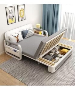 C&C Home Multifunction 2 In 1 Modern Design Foldable Extendable Sofa Bed Double Seat Comfortable Couch Sofa Bed Chair with Storage Facility and Side Pockets Combination Furniture for Living Room Bedroom 158x192x85 cm