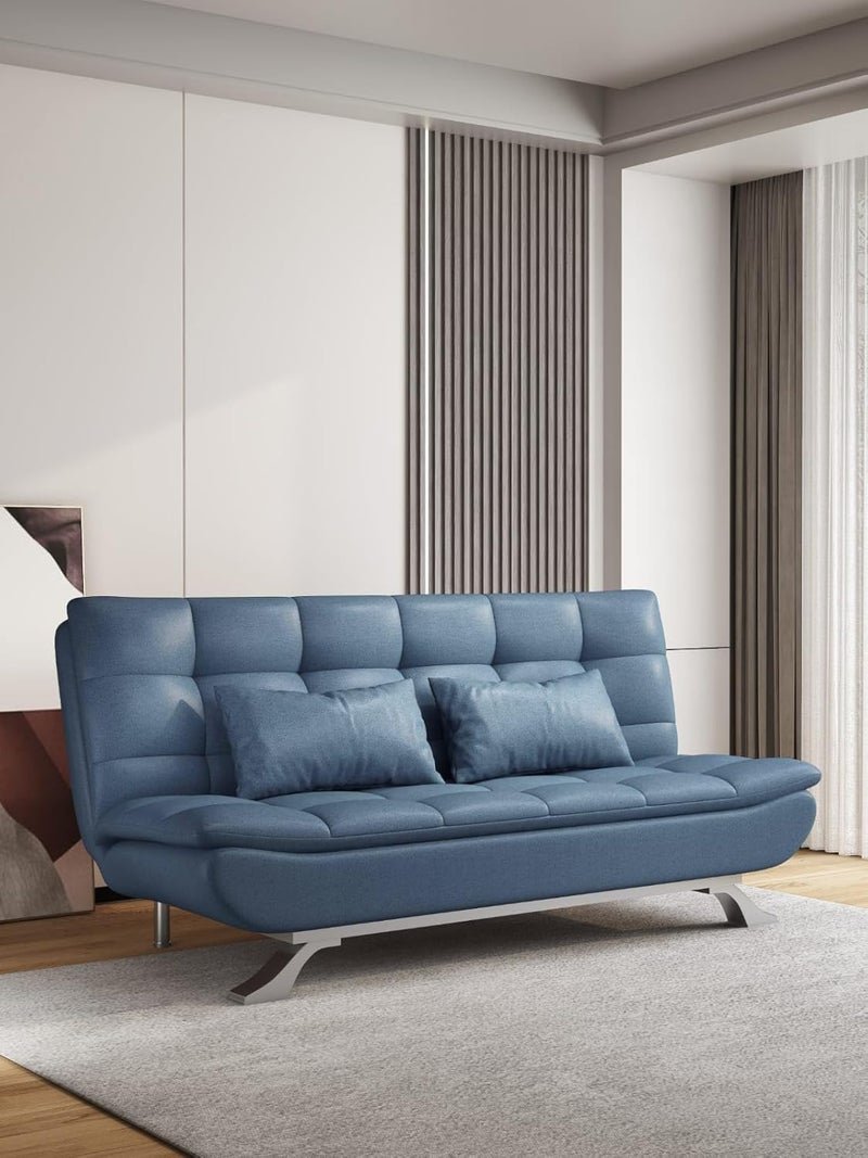 Harmony Home Premium Leather Sofa Bed – Convertible Sleeper Couch with 2 Plush Cushions, Space-Saving Modern Design & Sturdy Metal Legs, Multi-Functional for Living Room & Guest Space - Blue