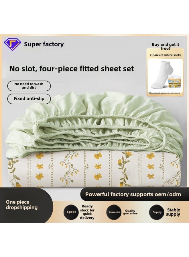 Disposable Bed Sheet Quilt Cover Bed Hat Four-piece Set Double Travel Dirty Winter Extra-large Thickened Household Hotel Supplies-Color:Upgraded Fitted Sheet, Non-slip And Non-moving Slot, 4 Pairs Of Socks Will Be Given As A Gift If You Buy It