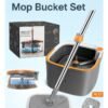 ARNOTEC Spin Mop and Bucket Set with Separate Water System – Large Flat Mop with Self-Wringer, 2 Reusable Microfiber Pads, 360° Rotating Mop Head, Efficient Cleaning for Floors, Walls, and Hard-to-Reach Areas