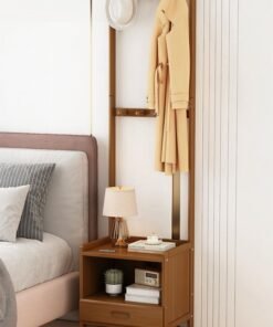 keke Multifunctional Modern Solid Wood Bedside Table with Large Coat Rack