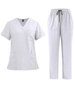 NiaaHinn Womens Men Medical Scrubs Set Unisex Scrub Top and Scrub Pant Set Medical Uniform Scrubs Medical Uniform Set (White)