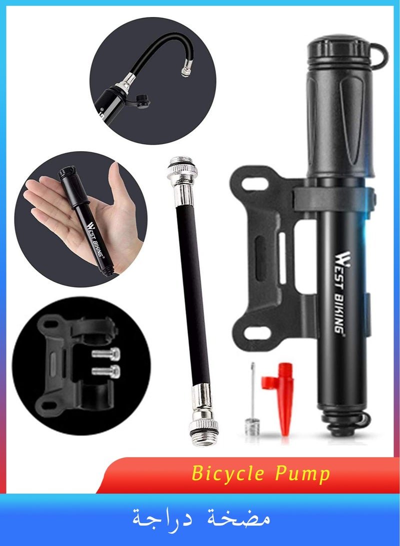 WEST BIKING Mini Bike Pump, High Pressure Bicycle Pump, Aluminum Alloy Bike Air Pump Presta and Schrader Valve Compatible, Portable Bike Tire Pump for Road Mountain Bikes & More, Ball Pump, Black