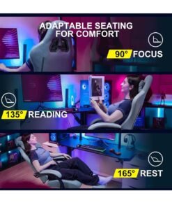 DROGO Throne Ergonomic Gaming Chair, Video Game Chair with Linkage Armrest, Footrest & Adjustable Seat Computer Chair with Fabric, Head & Massager Lumbar Pillow Home & Office Chair with Recline Lite Blue
