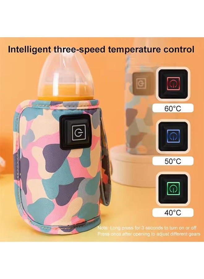 GIFT USB Milk Warmer Bag,New Fast Bottle Warmer for Travel, Portable Car Bottle Warmer for Travel, on The Go Bottle Warmer with USB Cables, Gentle Warmth Maintain Perfect Temperature (Pink)