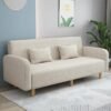 Comfynest Seats 3 Modern Small Solid Wood Frame Foam-Filled Sofa with Square Arm  Flannel Upholstery, Space-Saving, Cushion Back (150 x 65 x 75 cm) (Beige)