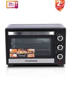Olsenmark 25 L Electric Oven With Rotisserie Function, Bake Pan, Heat/ Temperature Dial, 6 Stages Heating And Temperature 100-250-Degrees Celsius/60 Minute Timer and Perfect For Grilling, Toasting & Roasting 25 L 1600 W OMO2277G Black