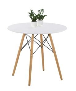 Round Table Dining Table Modern Coffee with Wooden Legs Leisure Table for Home Office Restaurant
