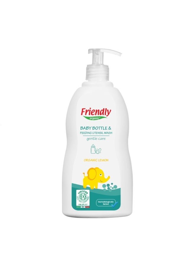 Friendly Organic Baby Bottle & Feeding Utensils Cleanser 500ml | Organic Lemon Plant-Based Formula | Gentle, Non-Toxic Cleaning for Bottles, Teats & Accessories