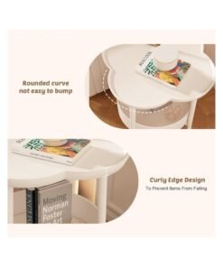 Alternative view of Anmi 2-Tier End Table, Sofa Side Table, Modern Small Coffee Table Accent Table, Clover Shaped Side Table, Modern Sofa Snack Table with Round Tray for Living Room, Bedroom, Balcony, Patio (White)