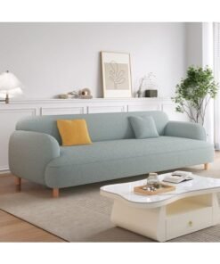 Ripple FURNITURE UAE Homes Modern 3-Seater Sofa, Upholstered Fabric, Light Grey, Wooden Legs