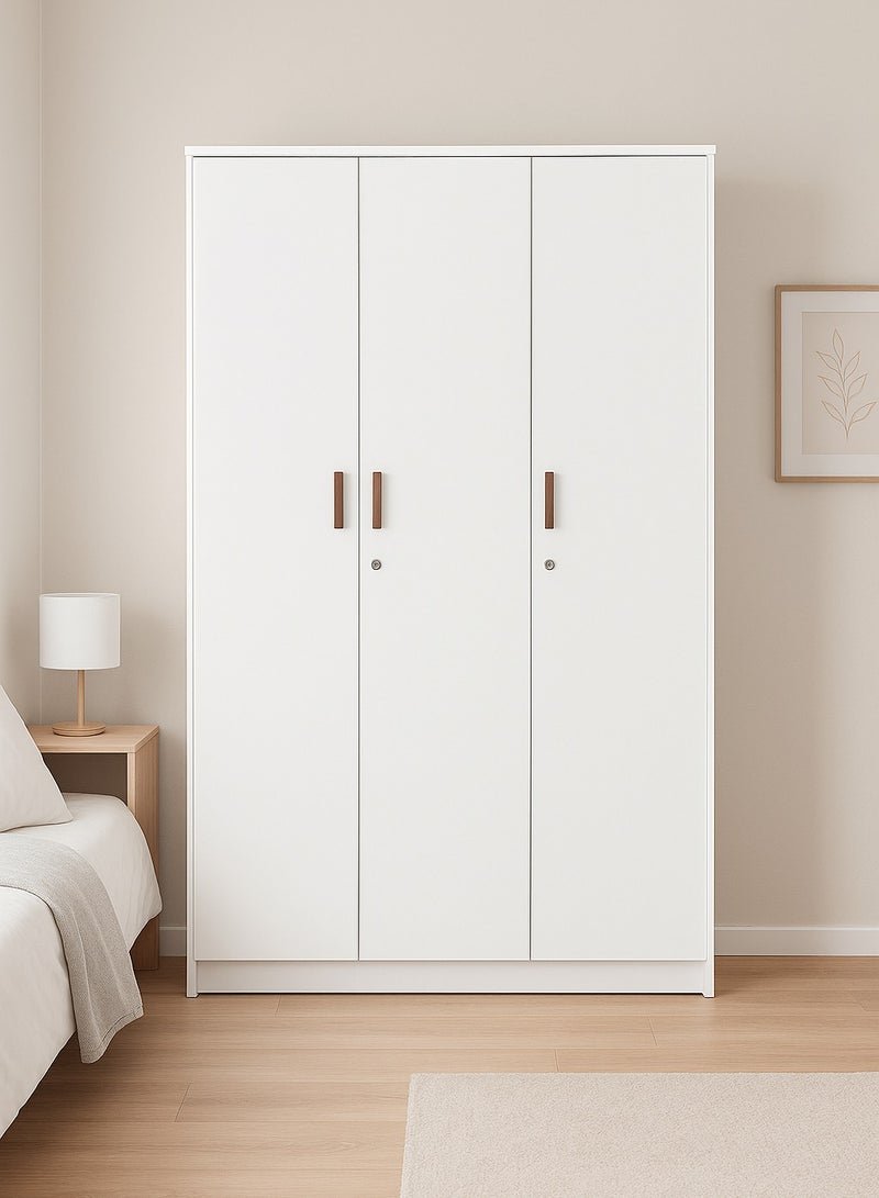 KARNAK Max Series 3-Door MDF Wardrobe with Drawer – White | Bedroom Closet Organizer