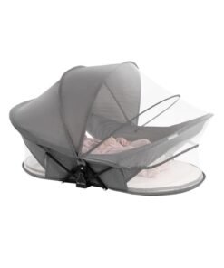 XICEN Portable Baby Crib Bed, Foldable Travel Bassinet for Newborn, Infants Mobile Sleeping Bed with Mosquito Net and Awning and Storage Bag