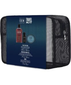 AMERICAN CREW Travel-Kit for Men: 3-in-1 Care Shampoo, Conditioner & Shower Gel (100 ml), Precision Shave Gel (50 ml) and Fibre Hair Wax with Strong Hold (50 g) for Hair and Body Care