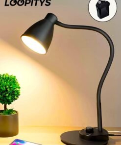 LOOPITYS LED Desk Lamp,3 Color Modes,Table Lamp for Bedside with USB Charging Port,Flexible Gooseneck Task Lamp Auto Dimming for Reading Study(Black,Adapter Include)