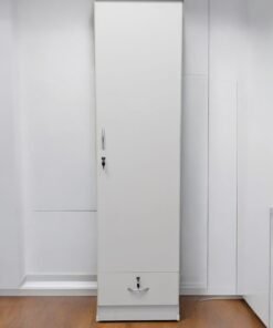 Multi Home Furniture Single Door Wardrobe for Clothes with Drawer Lock, Engineered Wood Storage Cabinet Cupboard for Bedroom Furniture, White Finish Almirah for Clothes