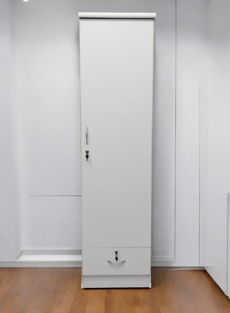Multi Home Furniture Single Door Wardrobe for Clothes with Drawer Lock, Engineered Wood Storage Cabinet Cupboard for Bedroom Furniture, White Finish Almirah for Clothes