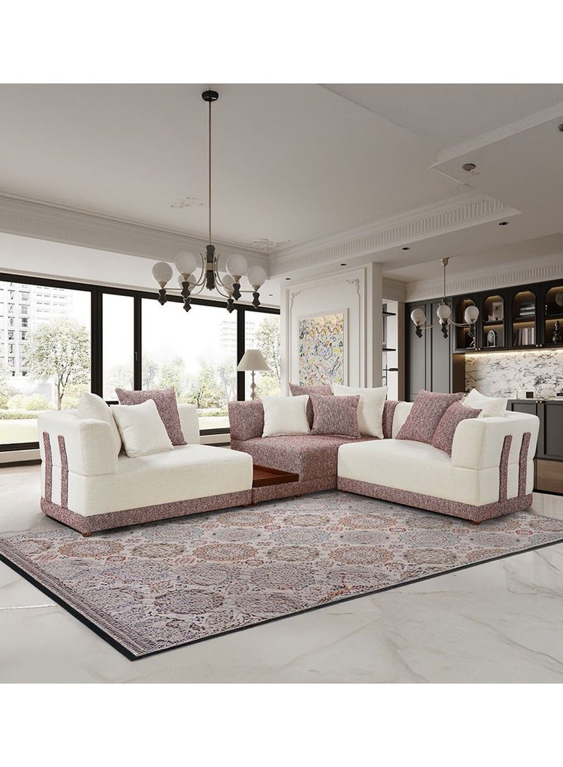 DANUBE HOME Hadley Sectional Corner Fabric Sofa | Modern Design L Shape Corner Sofas | Comfortable Living Room Furniture L328xW242xH72cm - Beige/Cherry