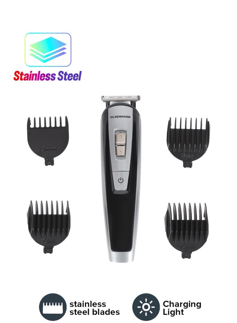 Olsenmark 4 In 1 Rechargable Hair Trimmer Kit Silver/Black