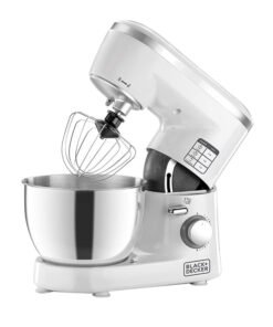 BLACK+DECKER Kitchen Stand Mixer Machine, 4L Stainless Steel Bowl, 6 Speed Settings, Planetary Motion, Professional Baking Results, Easy Mixing And Kneading, 4 L 1000 W SM1000-B5 White/Silver